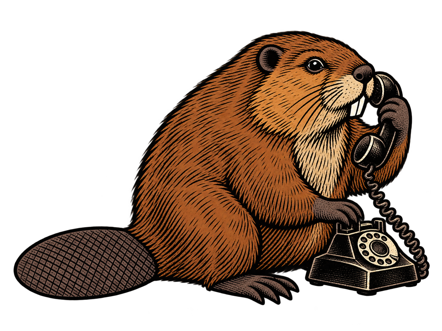 Commonside support beaver holding a telephone